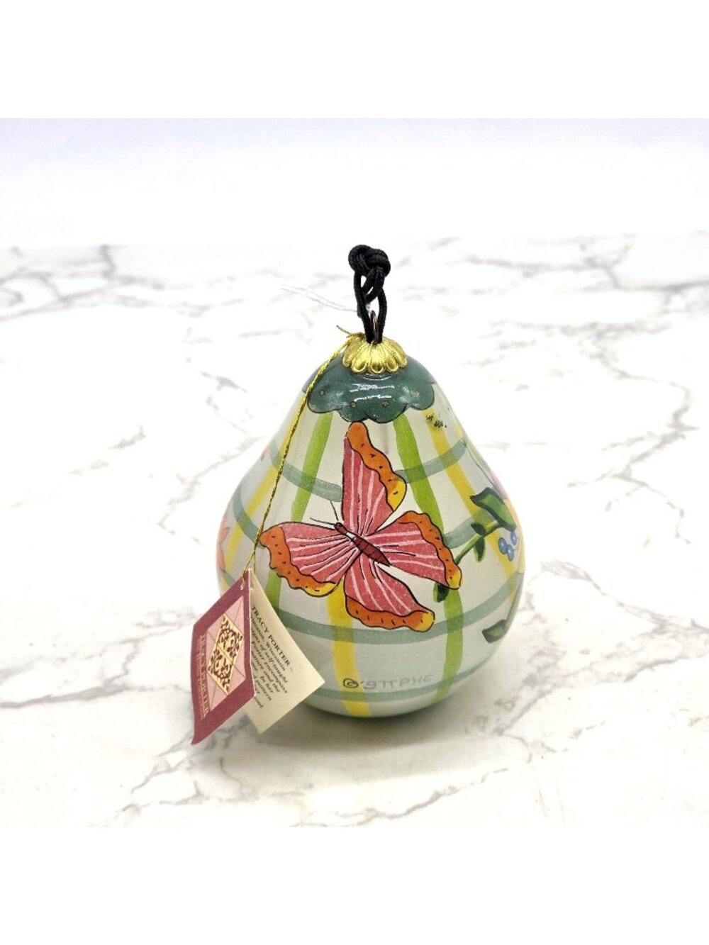 Vintage Tracy Porter Art Glass Ornament Butterfly Floral Christmas Bauble 1997